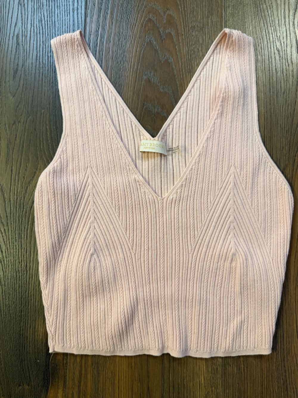 Ramy Brook Blush Ribbed V-Neck Knit Crop Tank